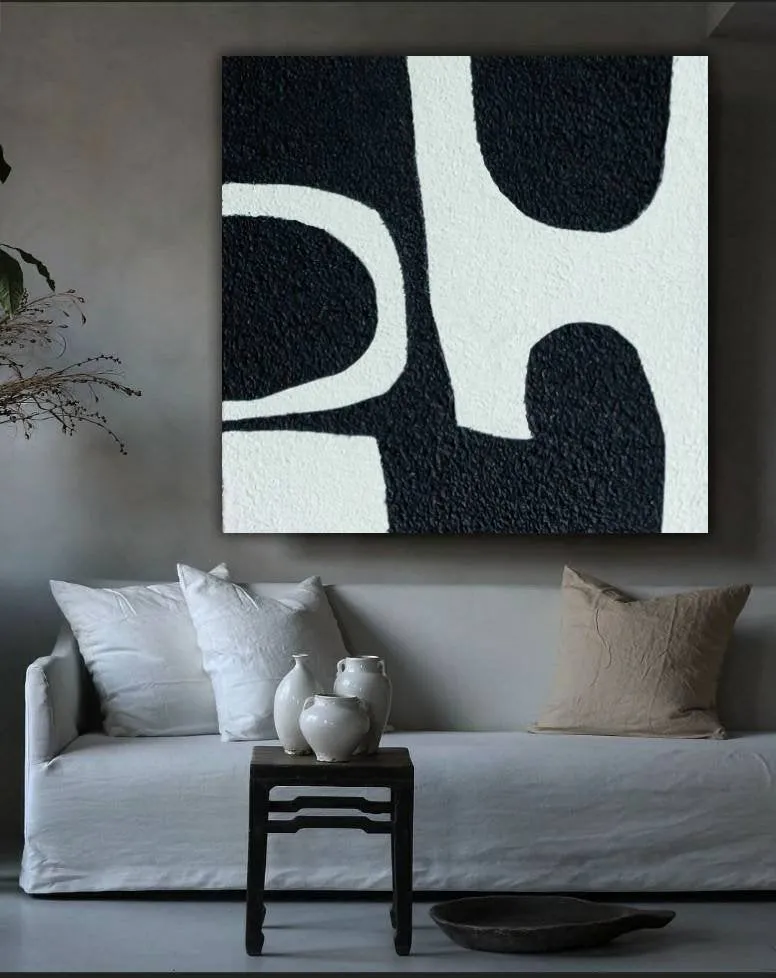 Black and White Minimalist Painting Textured Painting Kp070