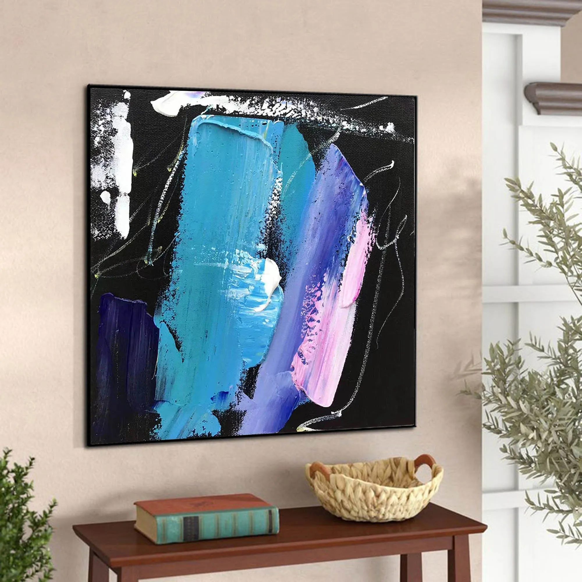 Black Blue Pink Abstract Acrylic Painting Large Canvas Art Cp002