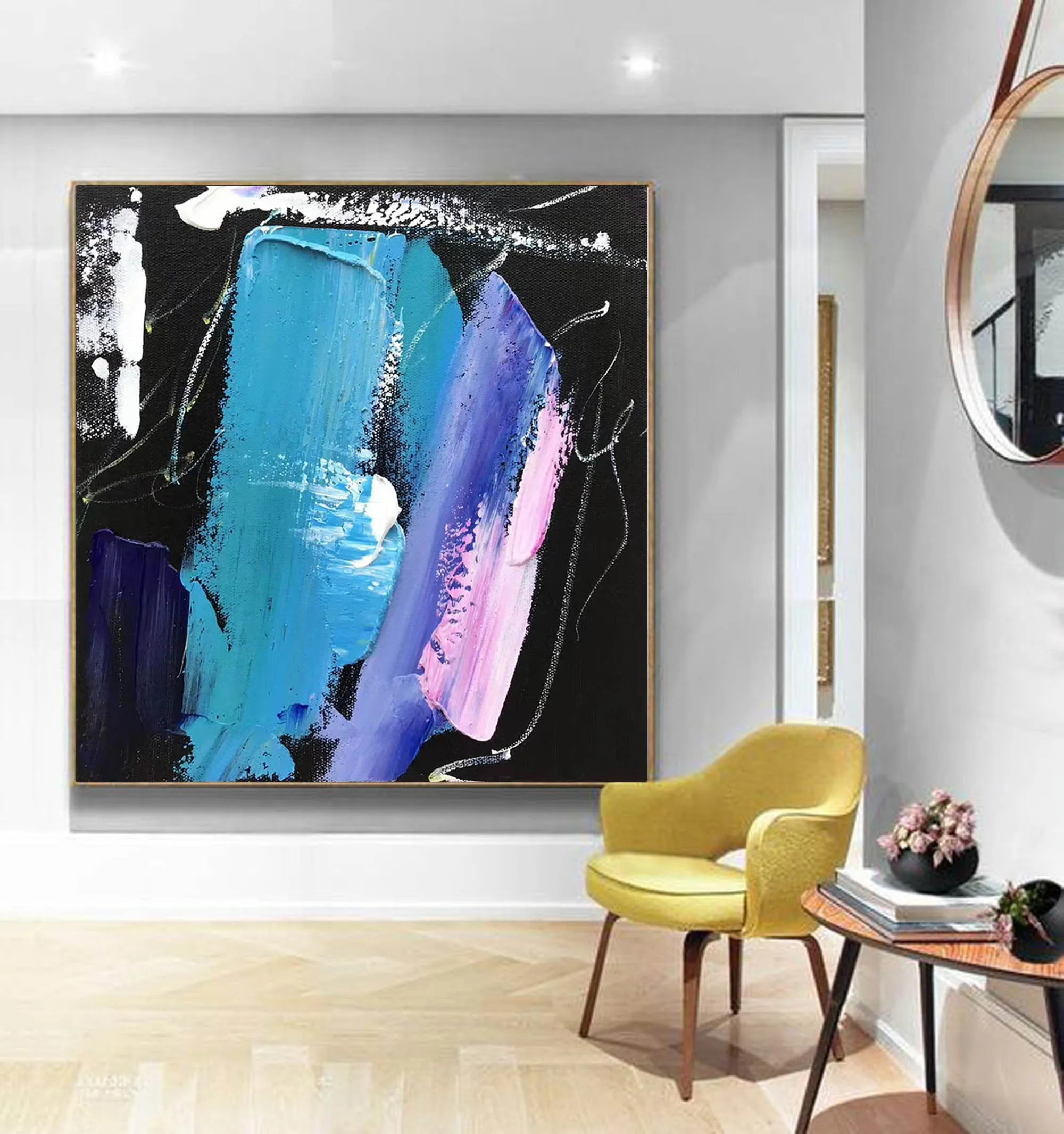 Black Blue Pink Abstract Acrylic Painting Large Canvas Art Cp002