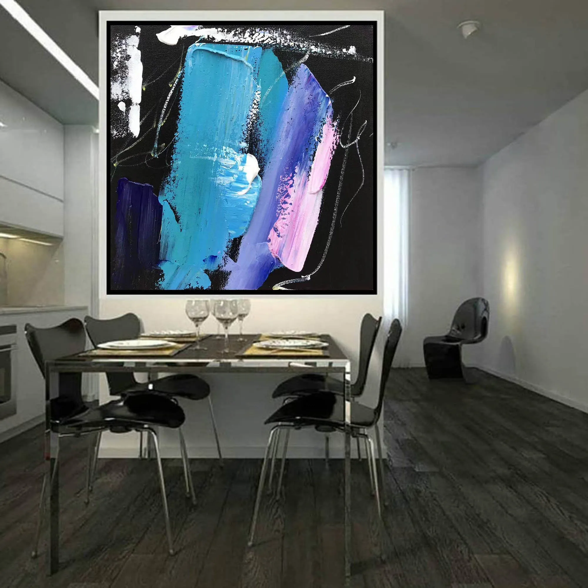 Black Blue Pink Abstract Acrylic Painting Large Canvas Art Cp002