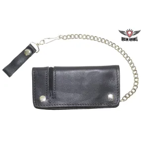 Black Leather Chain Wallet with Zipper