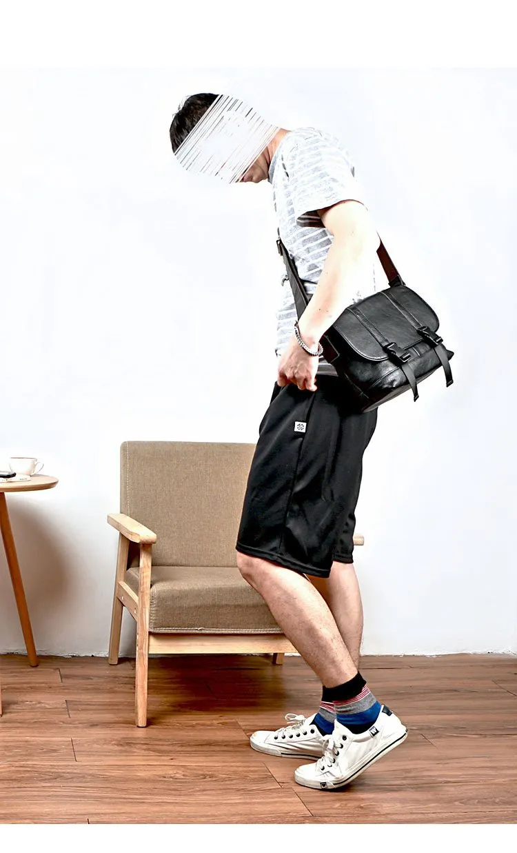 Black Leather Mens Casual Side Bag Courier Bag Black Messenger Bags Black Postman Bag For Men