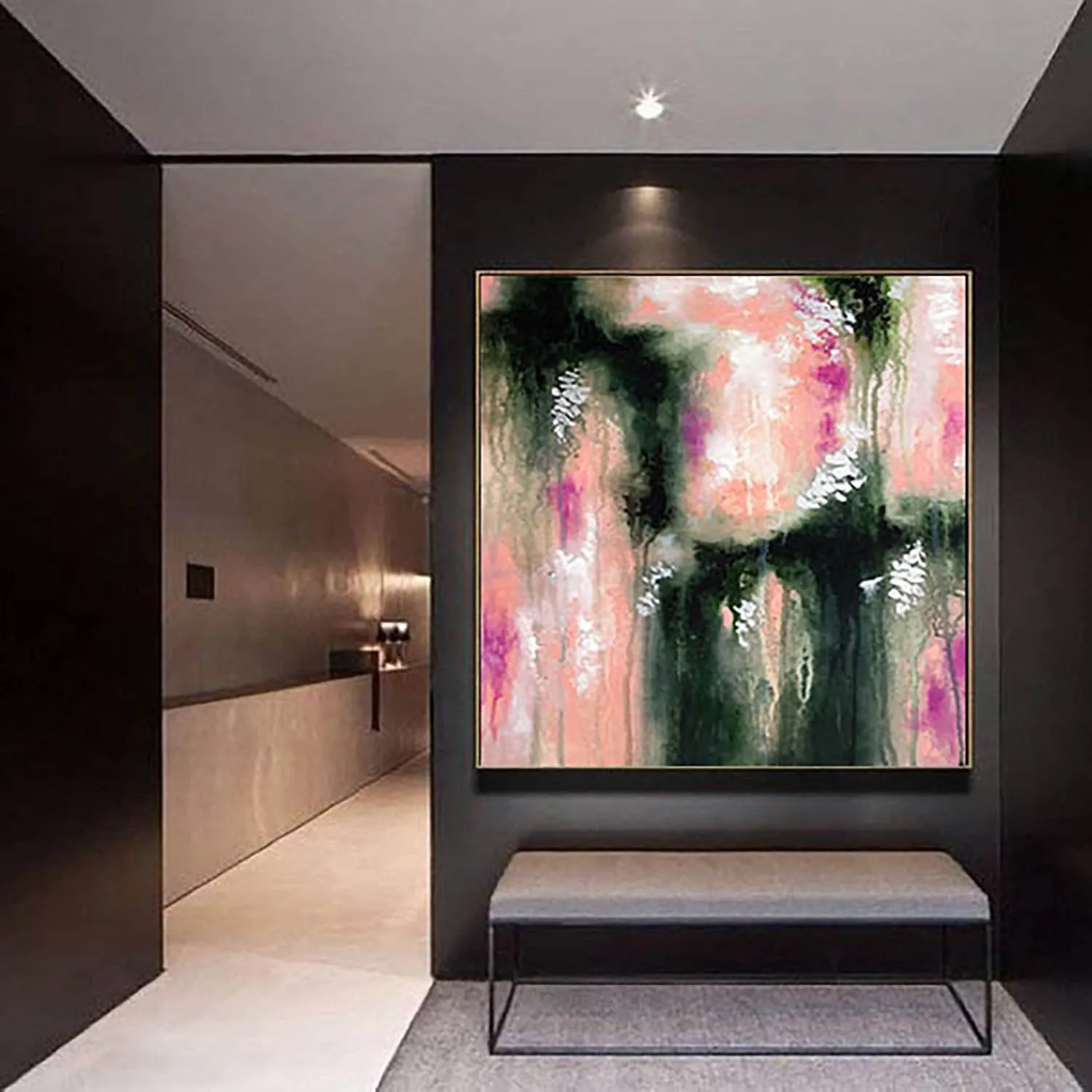 Black Pink White Textured Wall Art,Textured Abstract Paintings Kp075