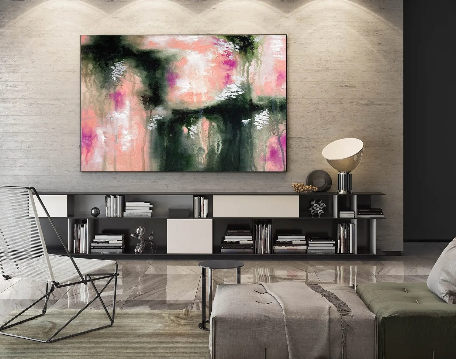 Black Pink White Textured Wall Art,Textured Abstract Paintings Kp075