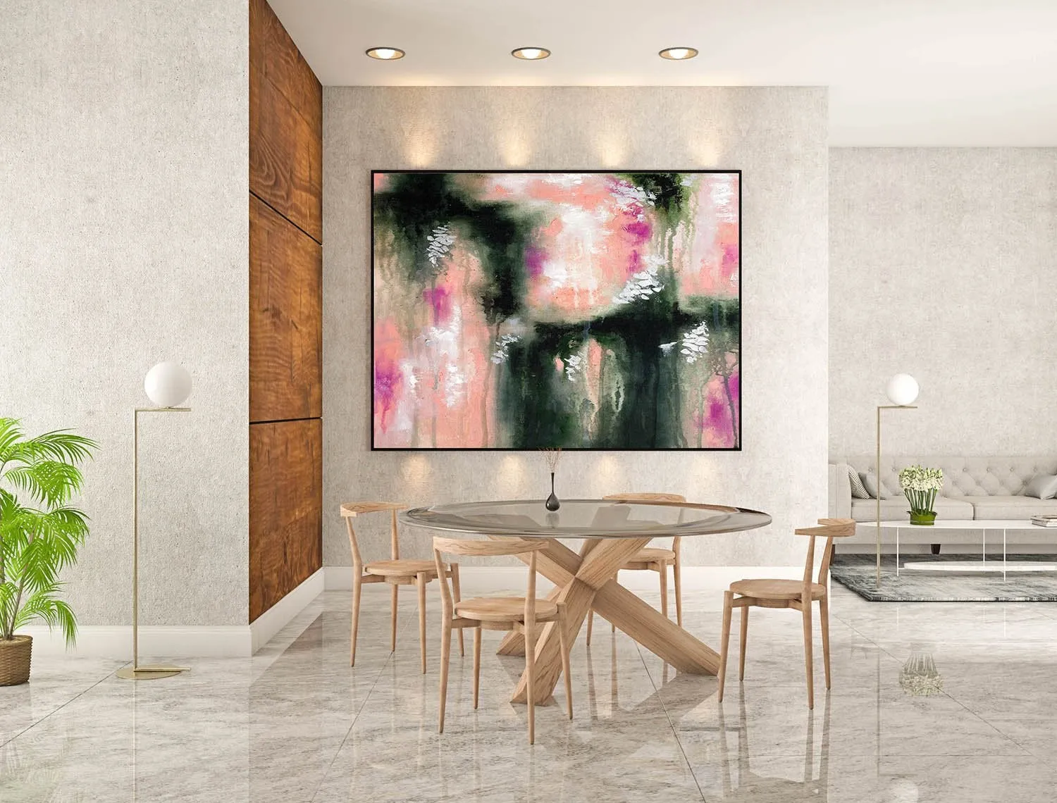 Black Pink White Textured Wall Art,Textured Abstract Paintings Kp075