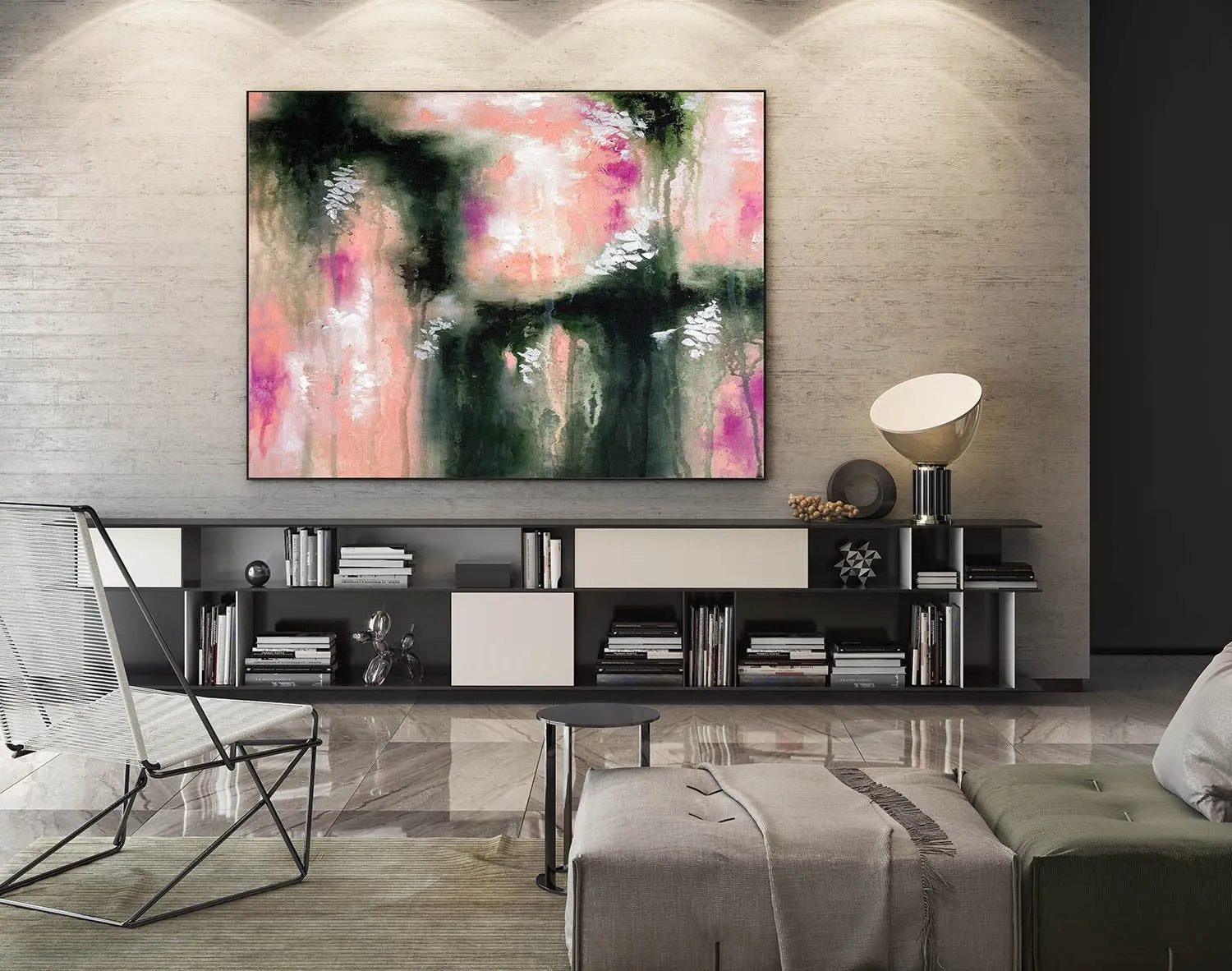 Black Pink White Textured Wall Art,Textured Abstract Paintings Kp075