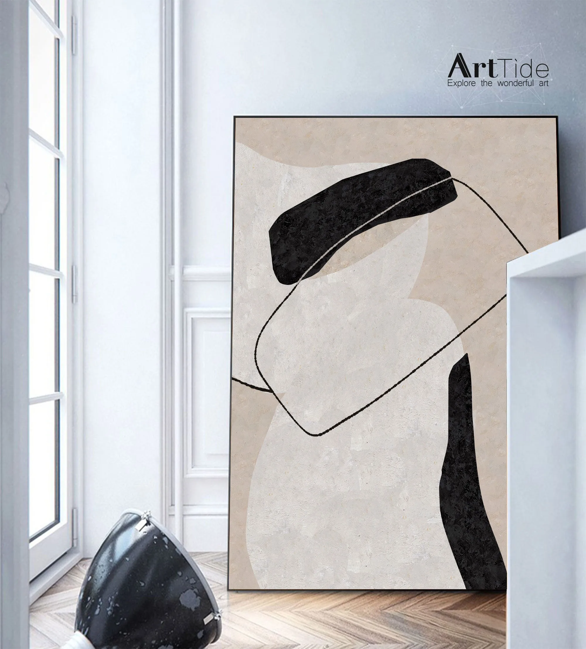 Black White Beige Minimalist Painting On Canvas Textured Painting Ap001