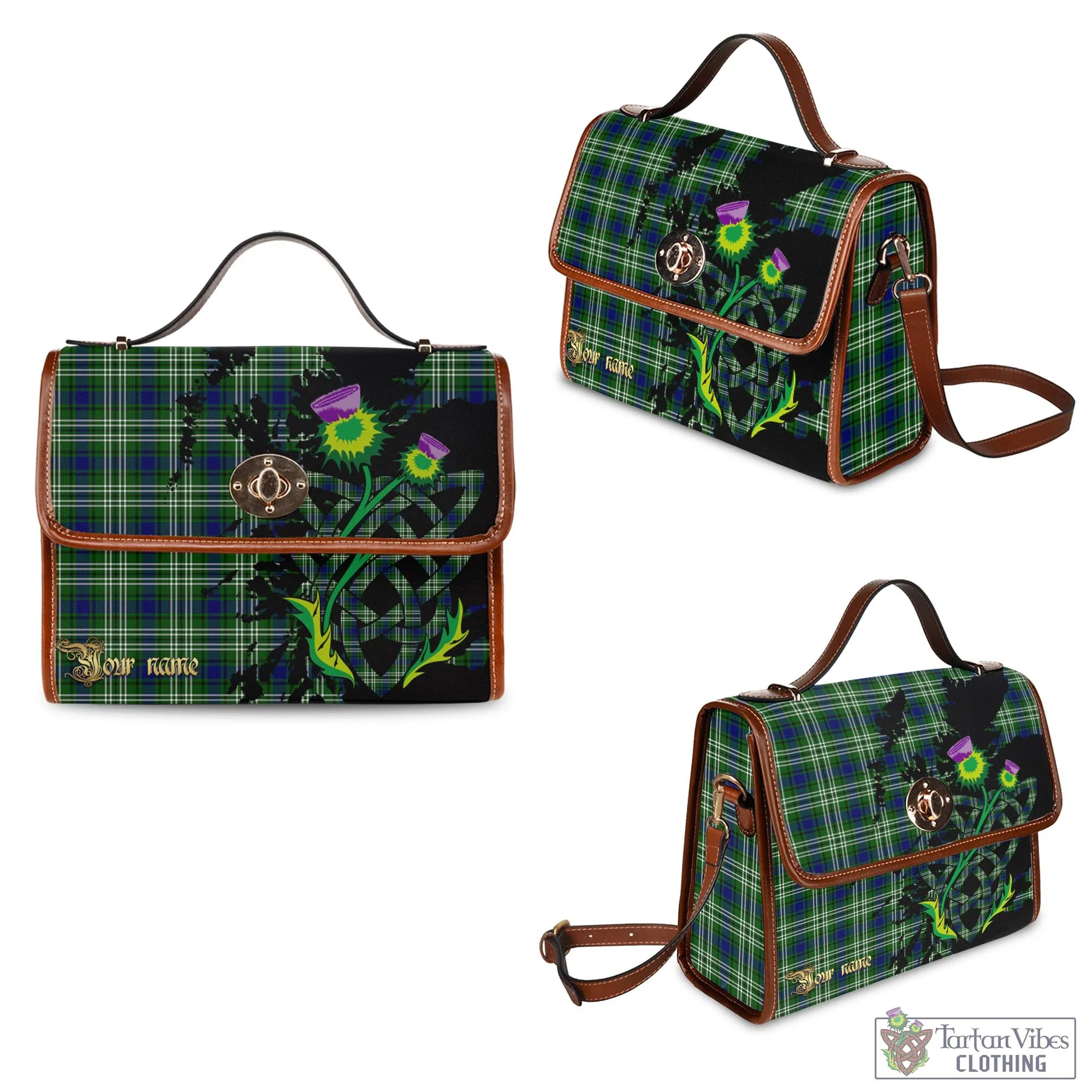 Blackadder Tartan Waterproof Canvas Bag with Scotland Map and Thistle Celtic Accents