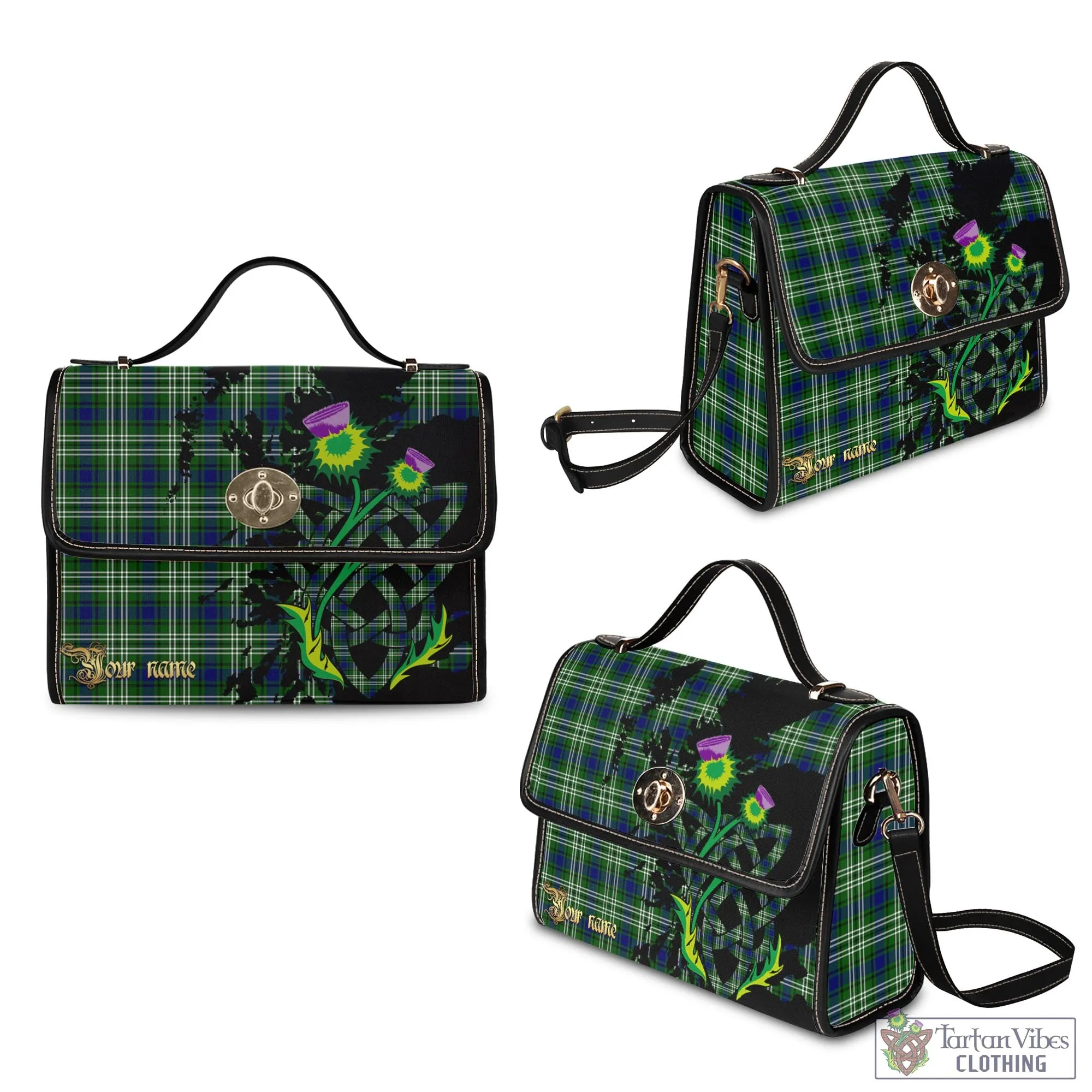 Blackadder Tartan Waterproof Canvas Bag with Scotland Map and Thistle Celtic Accents