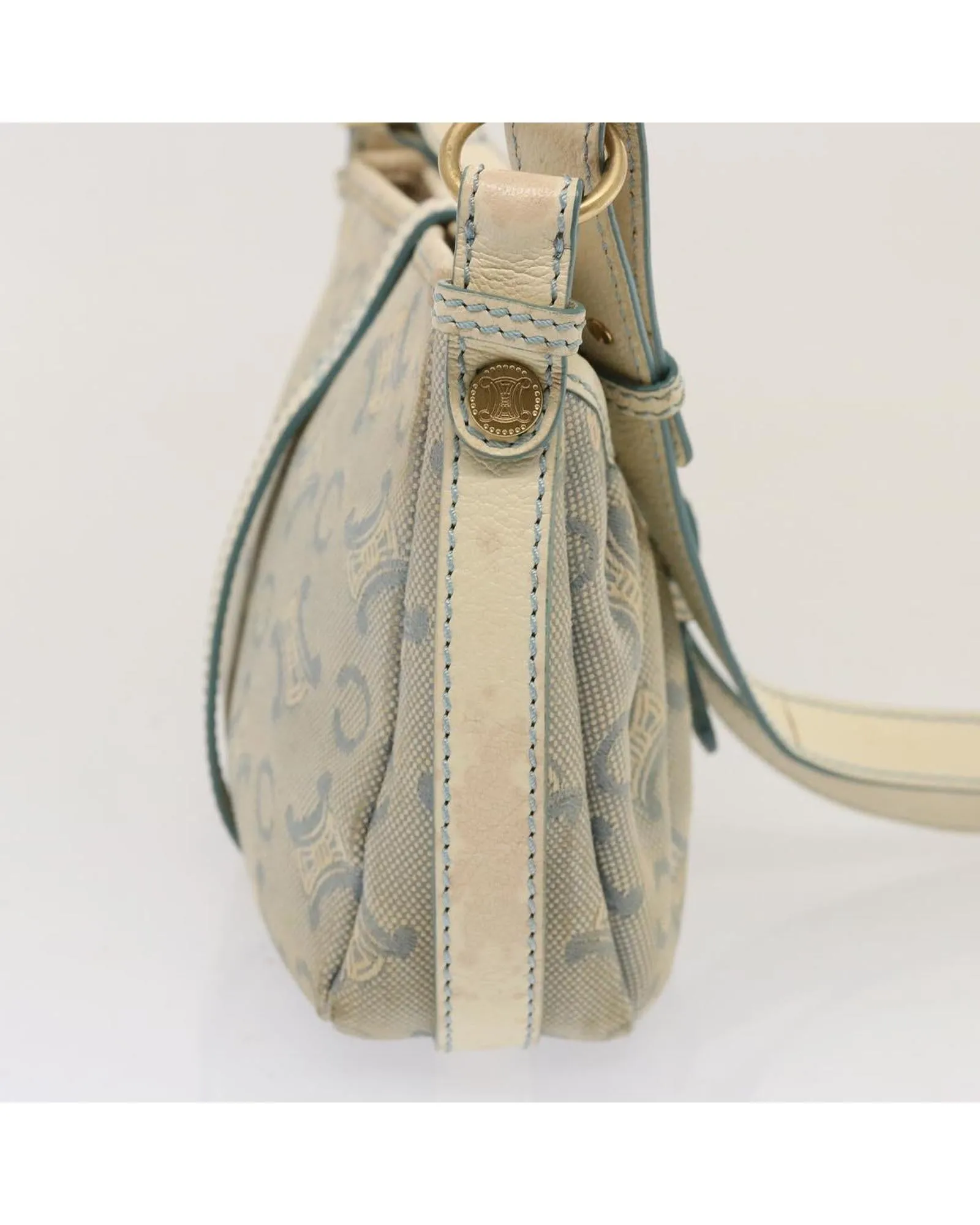 Blue Canvas Shoulder Bag with Shoulder Drop and Multiple Compartments