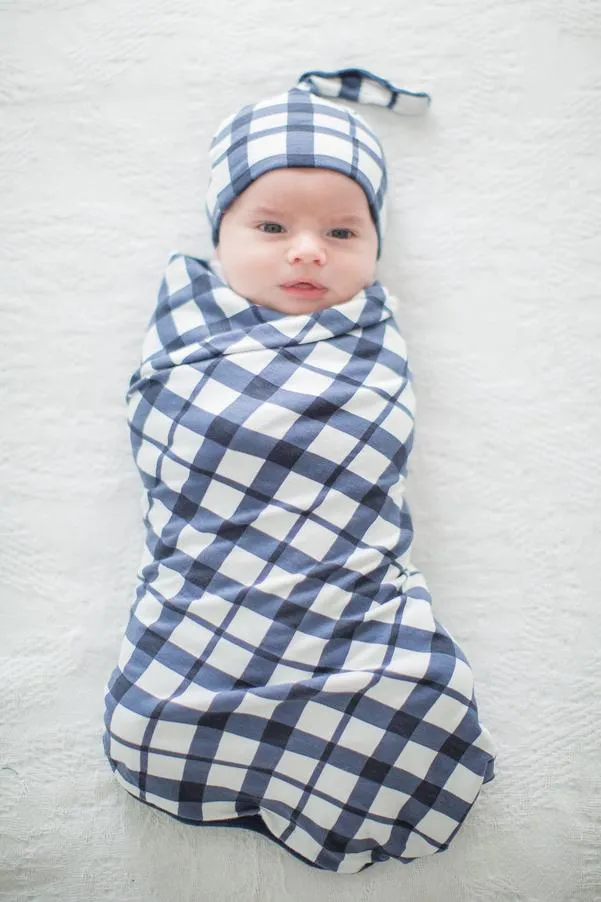 Blue Gingham Robe & Swaddle & Dad T Shirt