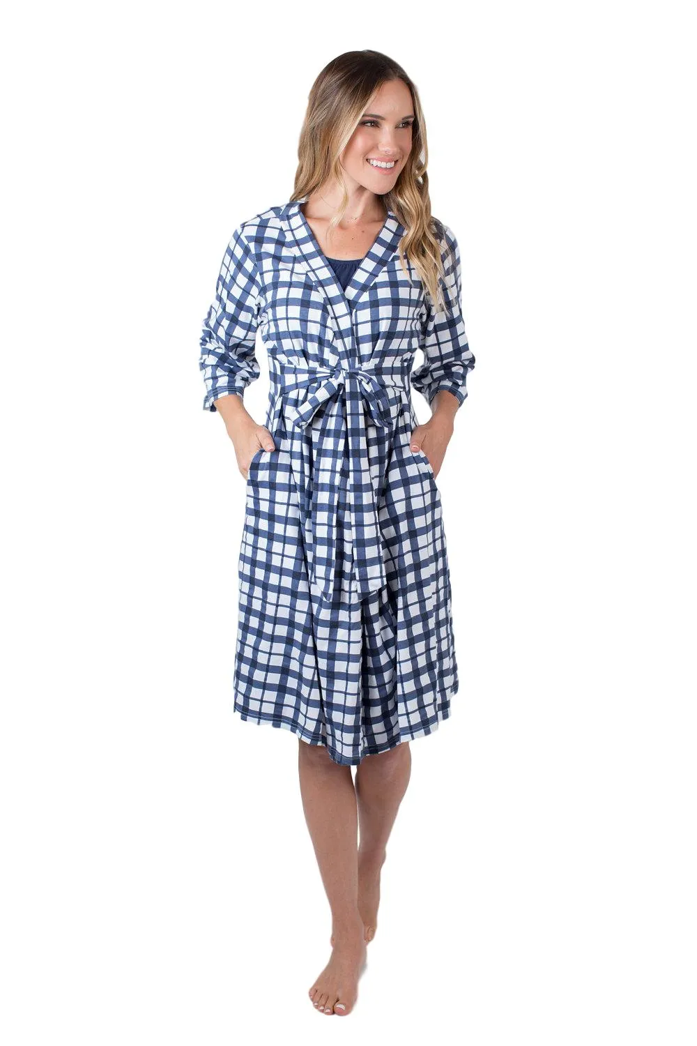 Blue Gingham Robe & Swaddle & Dad T Shirt