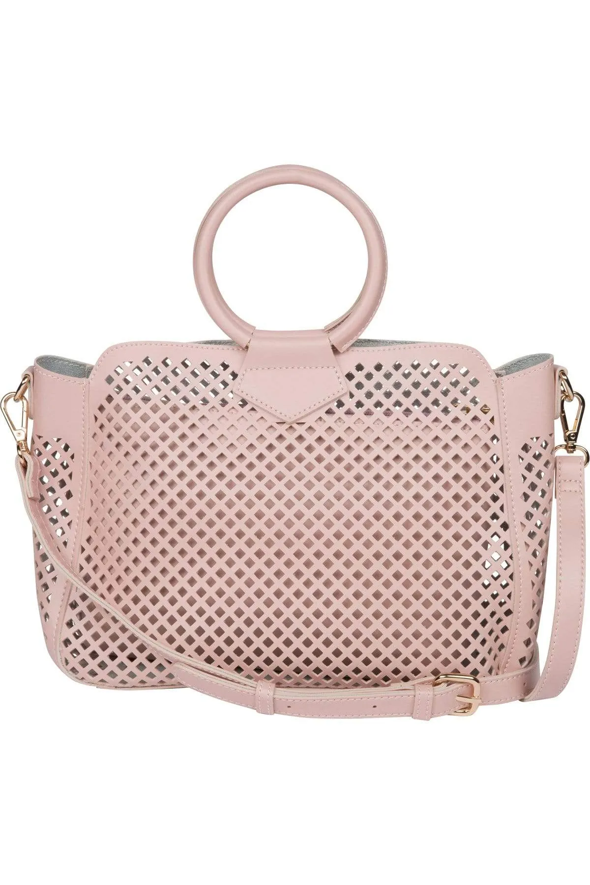 Blush Lasercut Vegan-Leather Top Handle Purse Bag