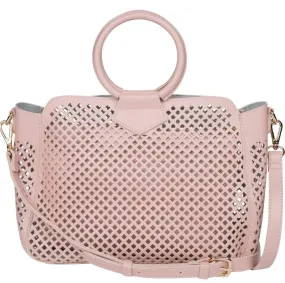 Blush Lasercut Vegan-Leather Top Handle Purse Bag