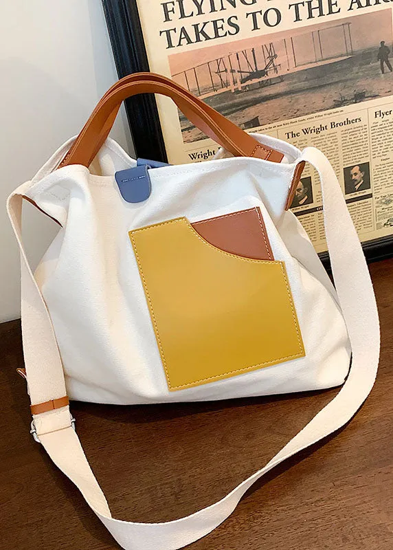 Boutique White Patchwork Canvas Tote Handbag