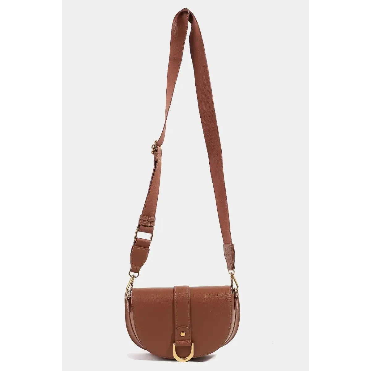 Brown Faux Leather Saddle Bag