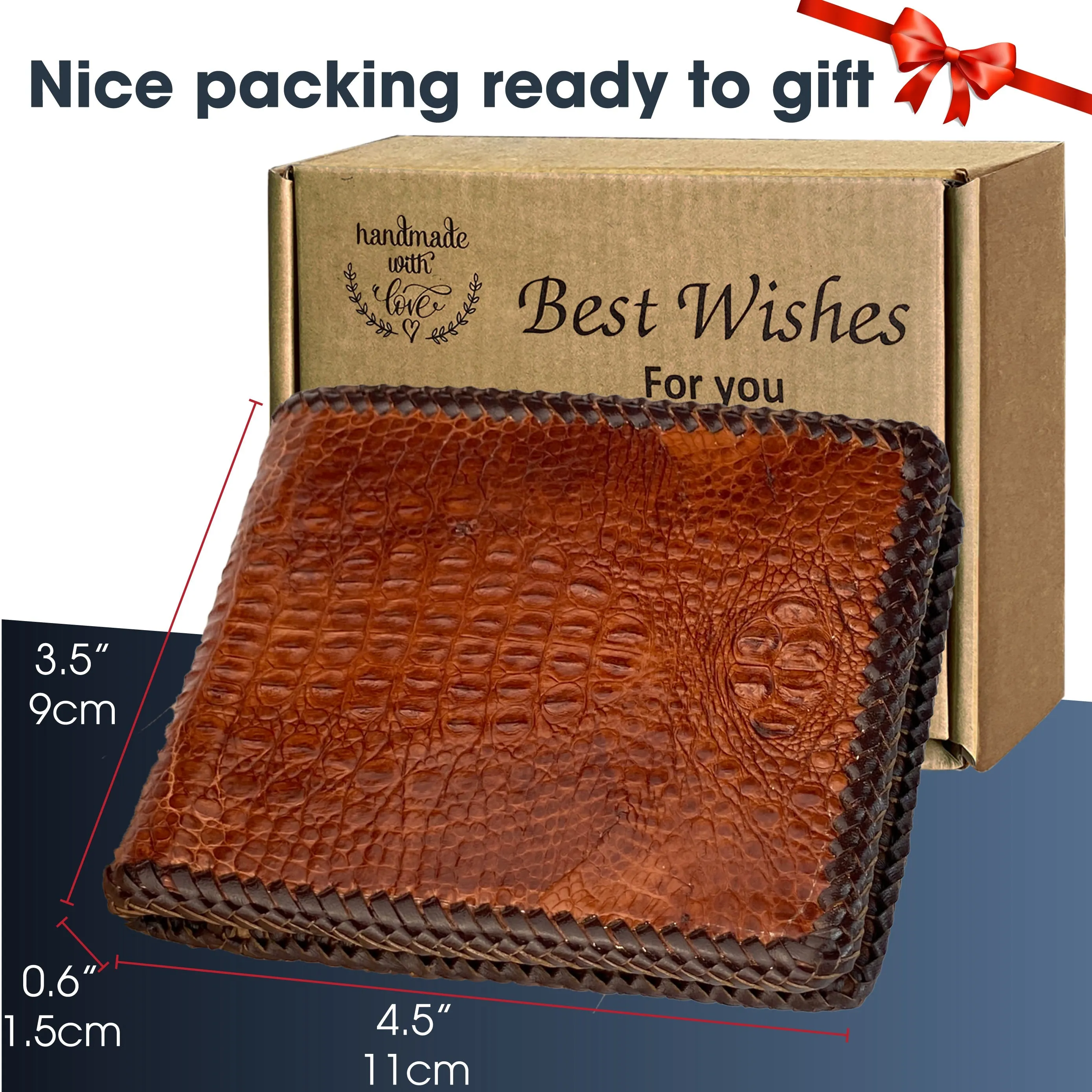 Brown Hornback Alligator Leather Bifold Wallet Knitting Edge | VINAM-01