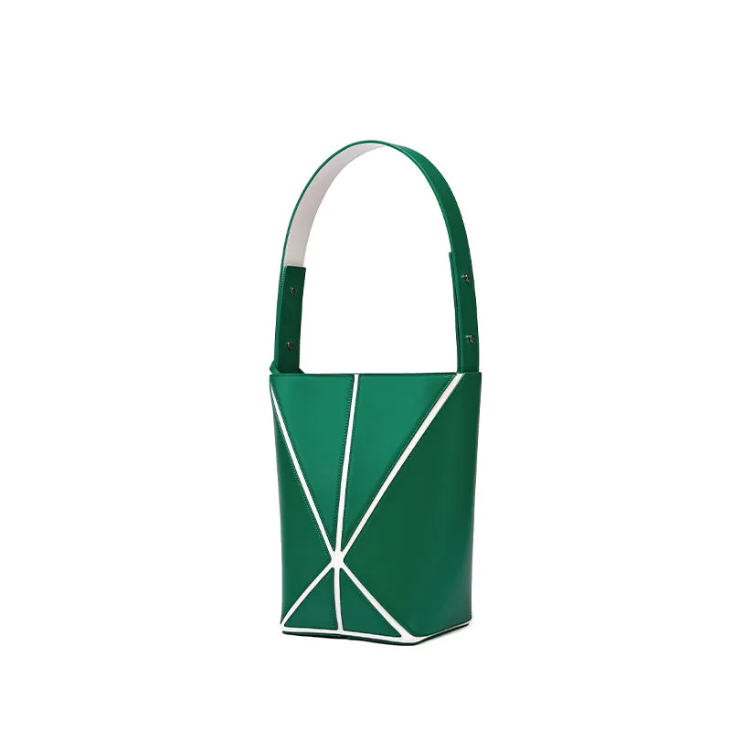 Bucket Small Foldable Shoulder Bag - Green/White