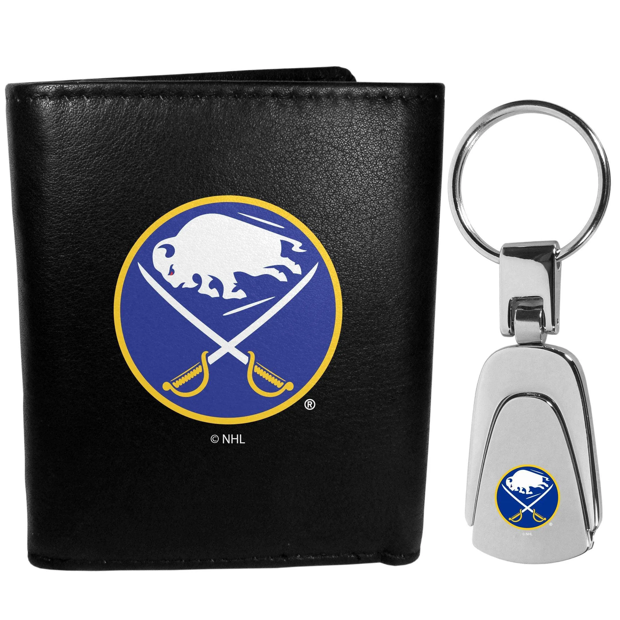 Buffalo Sabres Leather Tri-fold Wallet & Steel Key Chain