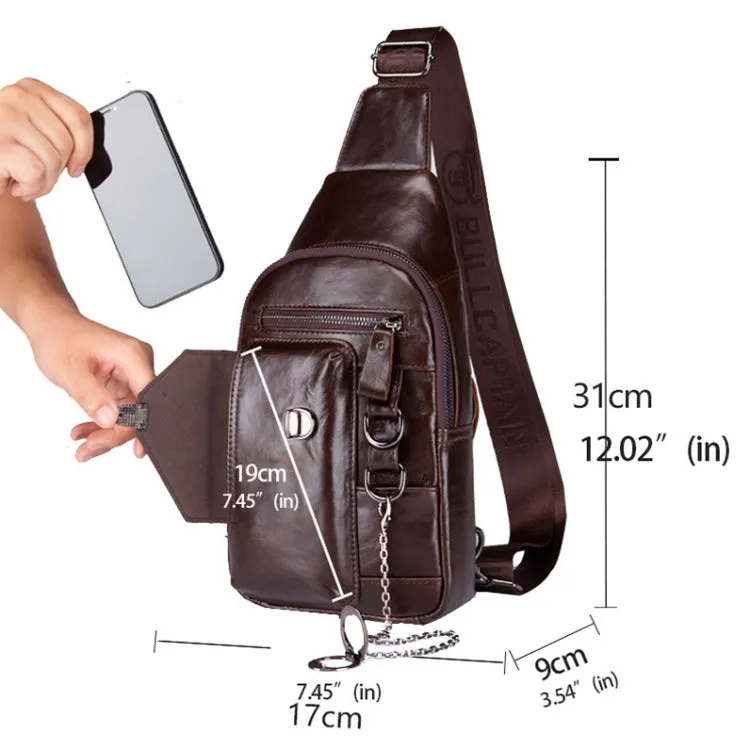 BULL CAPTAIN 520 Large-capacity Cowhide Waterproof Chest Bag with Phone Holder(Black)