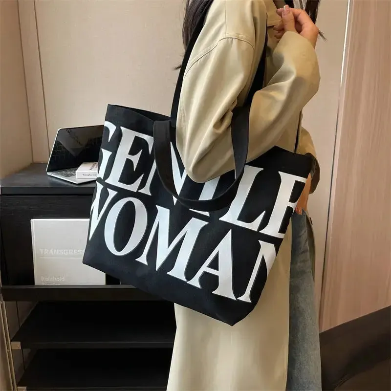 Canvas Women Letter Printed Shoulder Bag