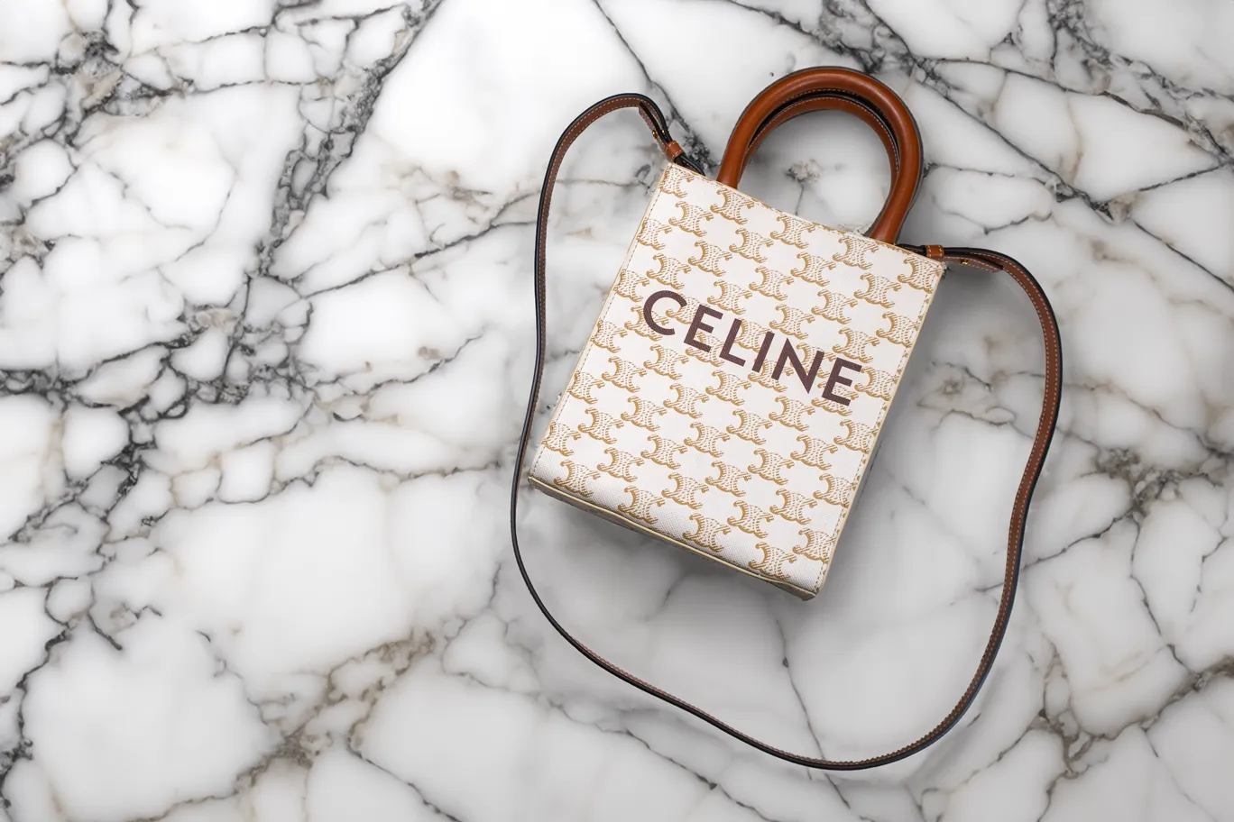 Celine Vertical Cabas Triomphe Coated Canvas Mini Tote Bag