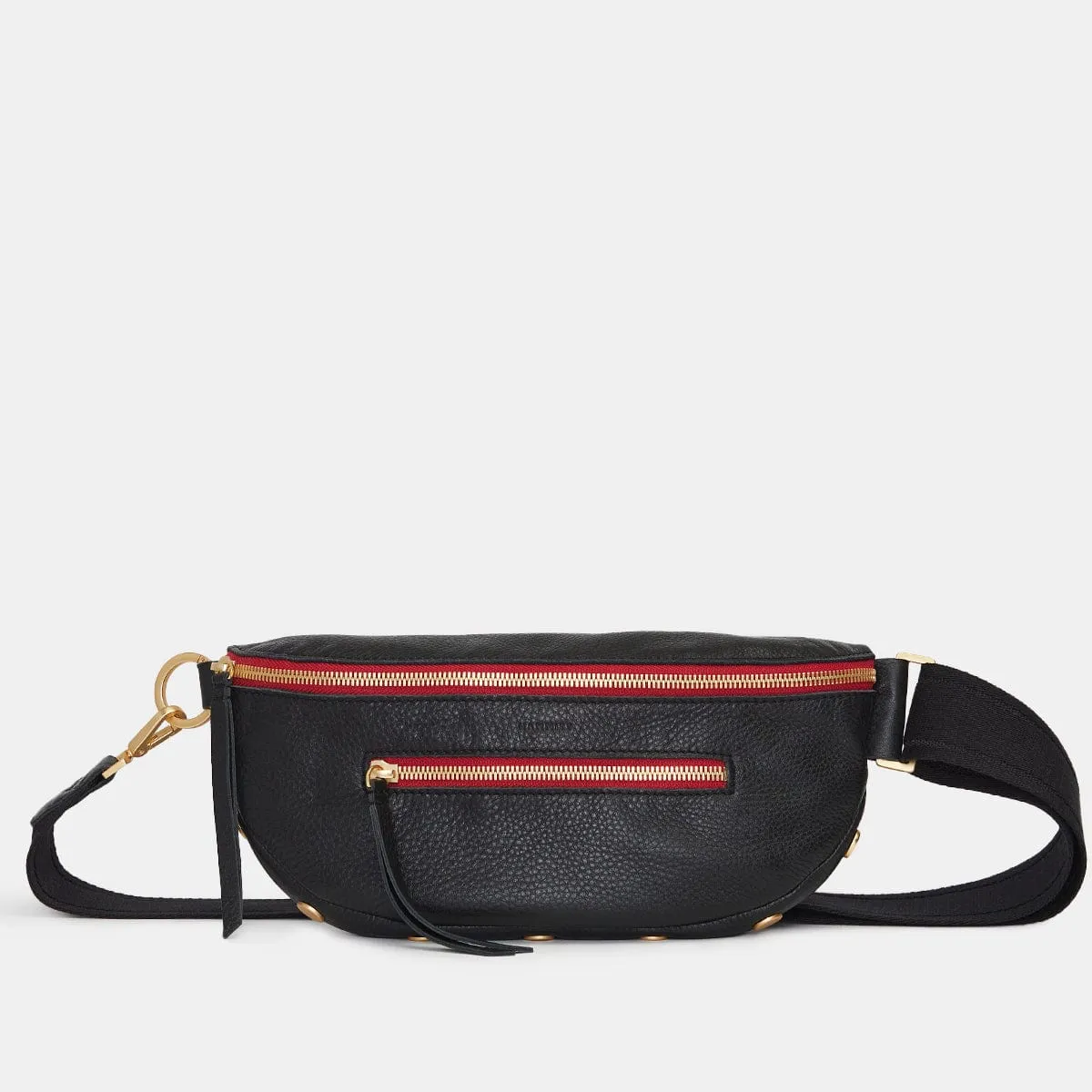 CHARLES CROSSBODY MED - Black/Brushed Gold Red Zip