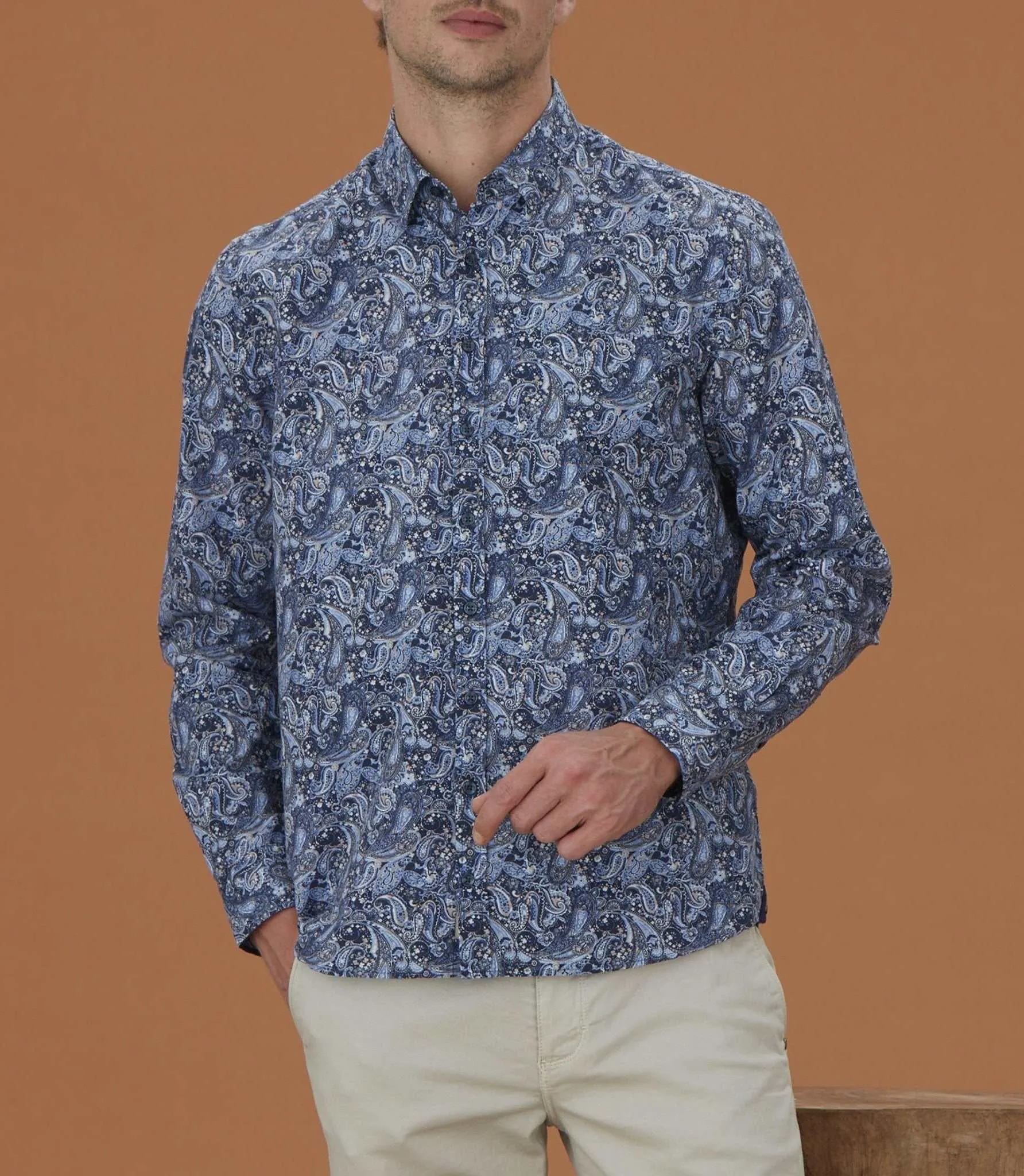 Chemise casual à imprimé cachemire bleu ciel "Mateo"