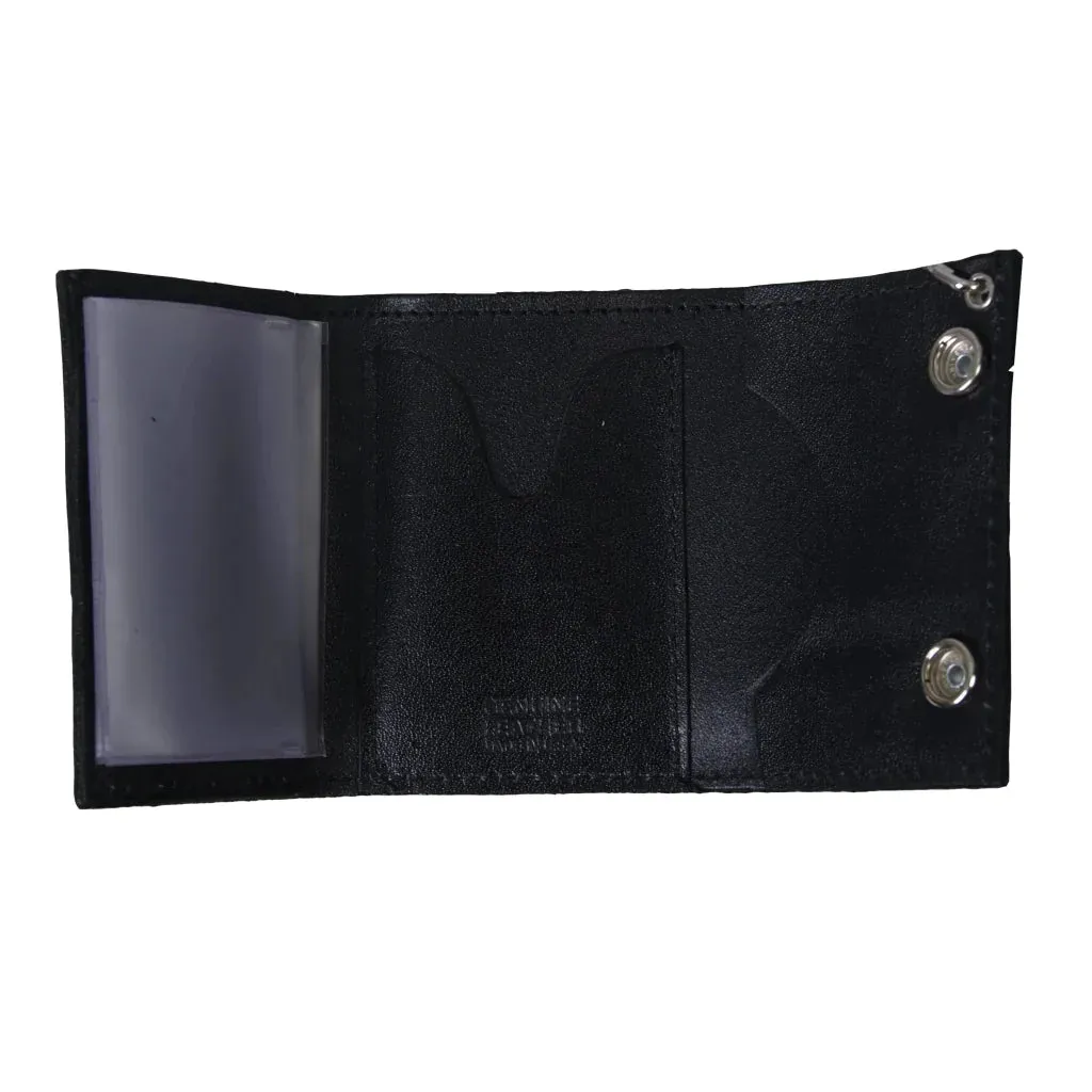 Classic Black Trifold WLB1001 Black Leather Trifold Wallet with Chain | Hot Leathers