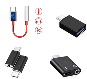 (Combo of 4) Type C- Metal 2 in One Type -c to 3.5 MM Audio Jack Adapter & Charging Adater