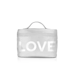 Cosmetic Case or Lunch Box in Silver with White "LOVE"