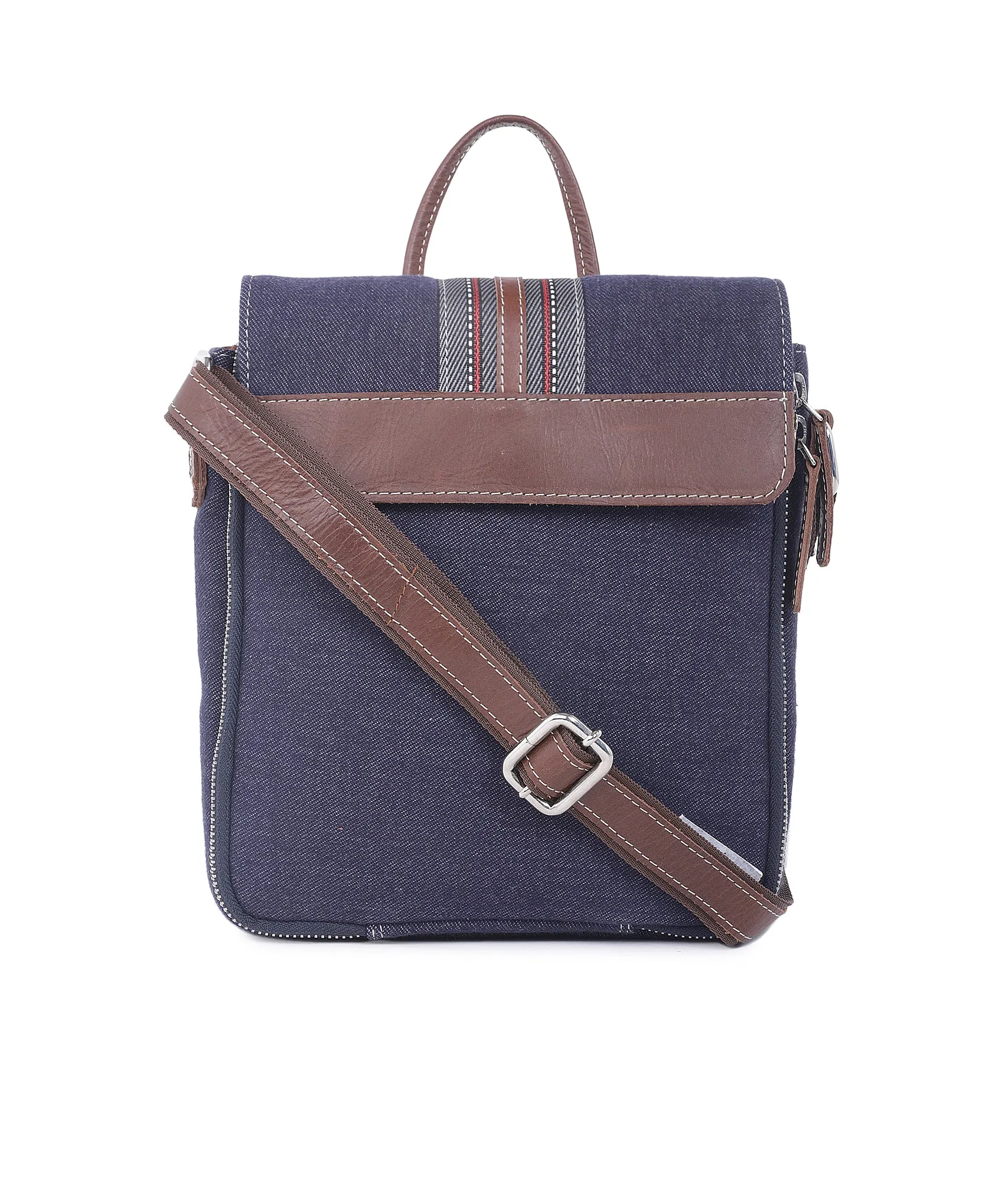 Cotton Canvas Navy Blue Self Design Casual Sling Bag