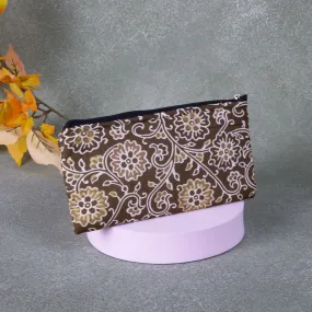 Cotton Purse Dark Green white Flower Design.