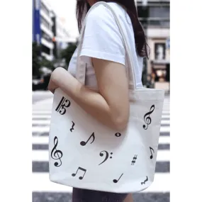 Cream Canvas Tote Bag Music Notes Design