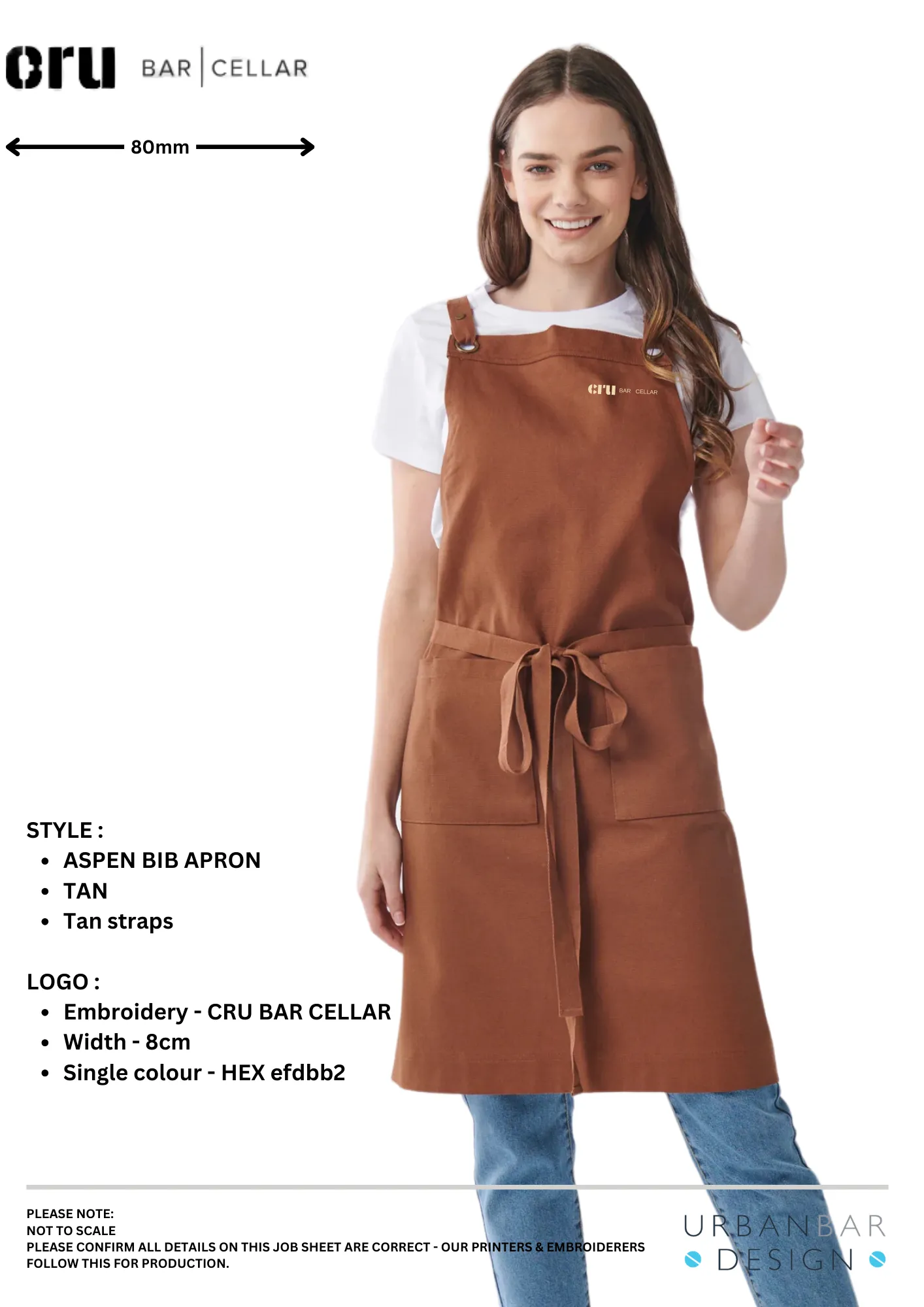 CRU BAR ASPEN Textured Canvas Bib Apron Canvas - Tan - EMBROIDERED LOGO