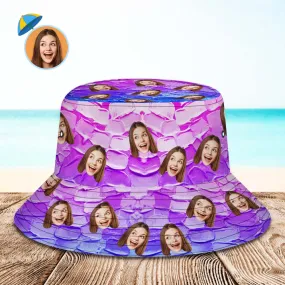 Custom Face Bucket Hat Personalised Wide Brim Outdoor Unisex Summer Hats Purple Oil Painting Style