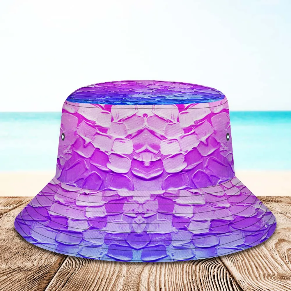 Custom Face Bucket Hat Personalised Wide Brim Outdoor Unisex Summer Hats Purple Oil Painting Style