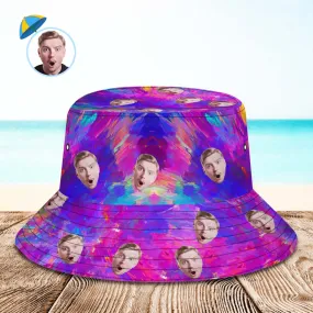 Custom Face Bucket Hat Unisex Personalised Hiking Beach Sports Hats Purple Abstract Texture