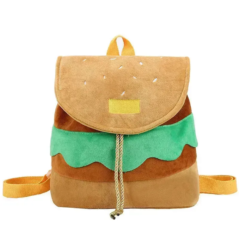 Cute Hamburger Plush Backpack Soft Cartoon Burger Plush Coin Purse Girls Kindergarten School Bookbag Children Kids Pack