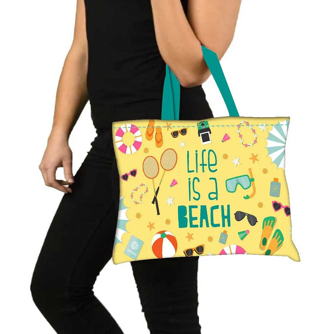 Designer Tote Bag With Zip Beach Gym Travel Bags -  Life is a beach