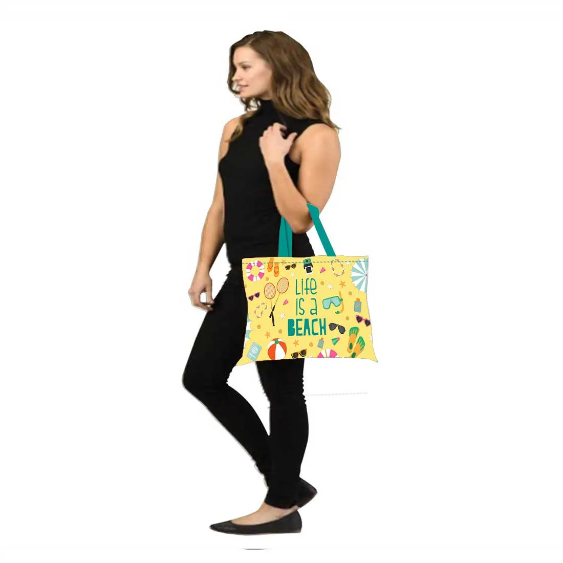 Designer Tote Bag With Zip Beach Gym Travel Bags -  Life is a beach