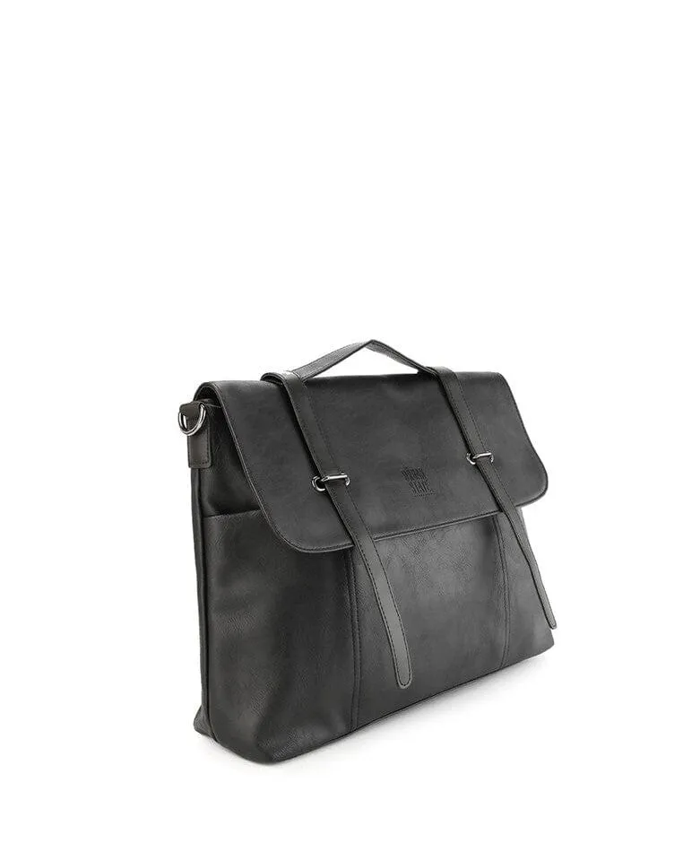 Distressed Leather Commuter Messenger Bag - Black