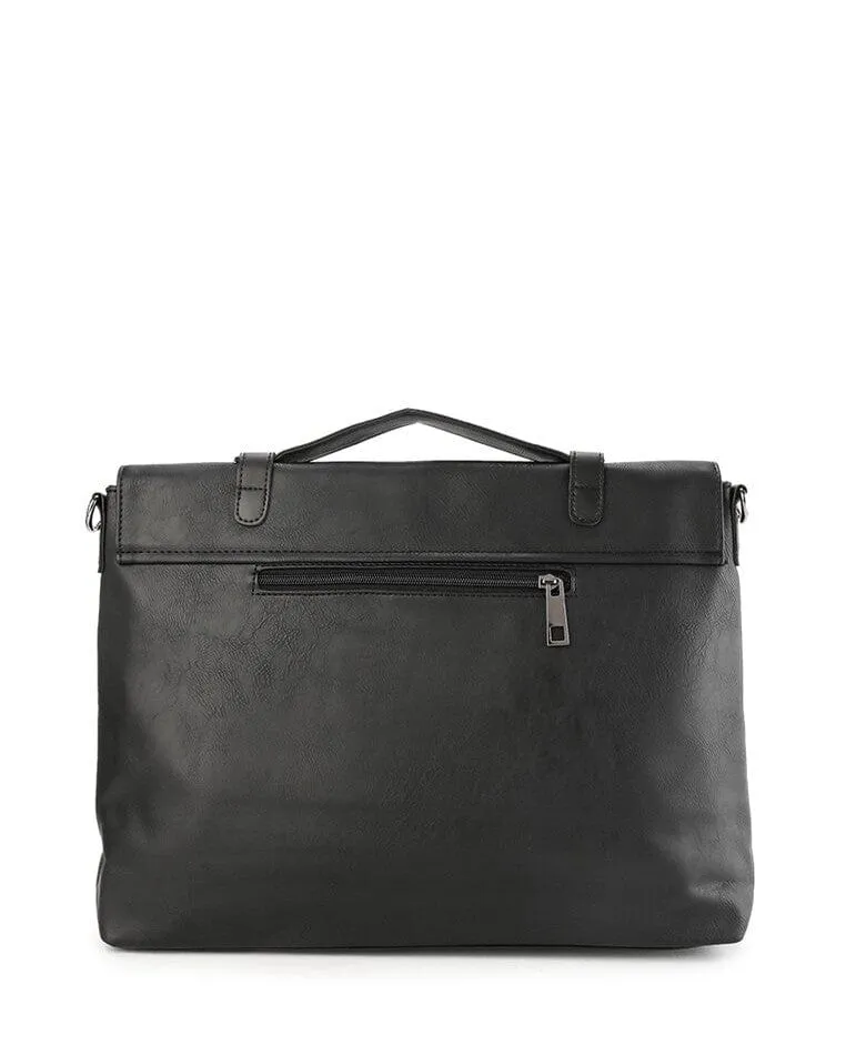 Distressed Leather Commuter Messenger Bag - Black