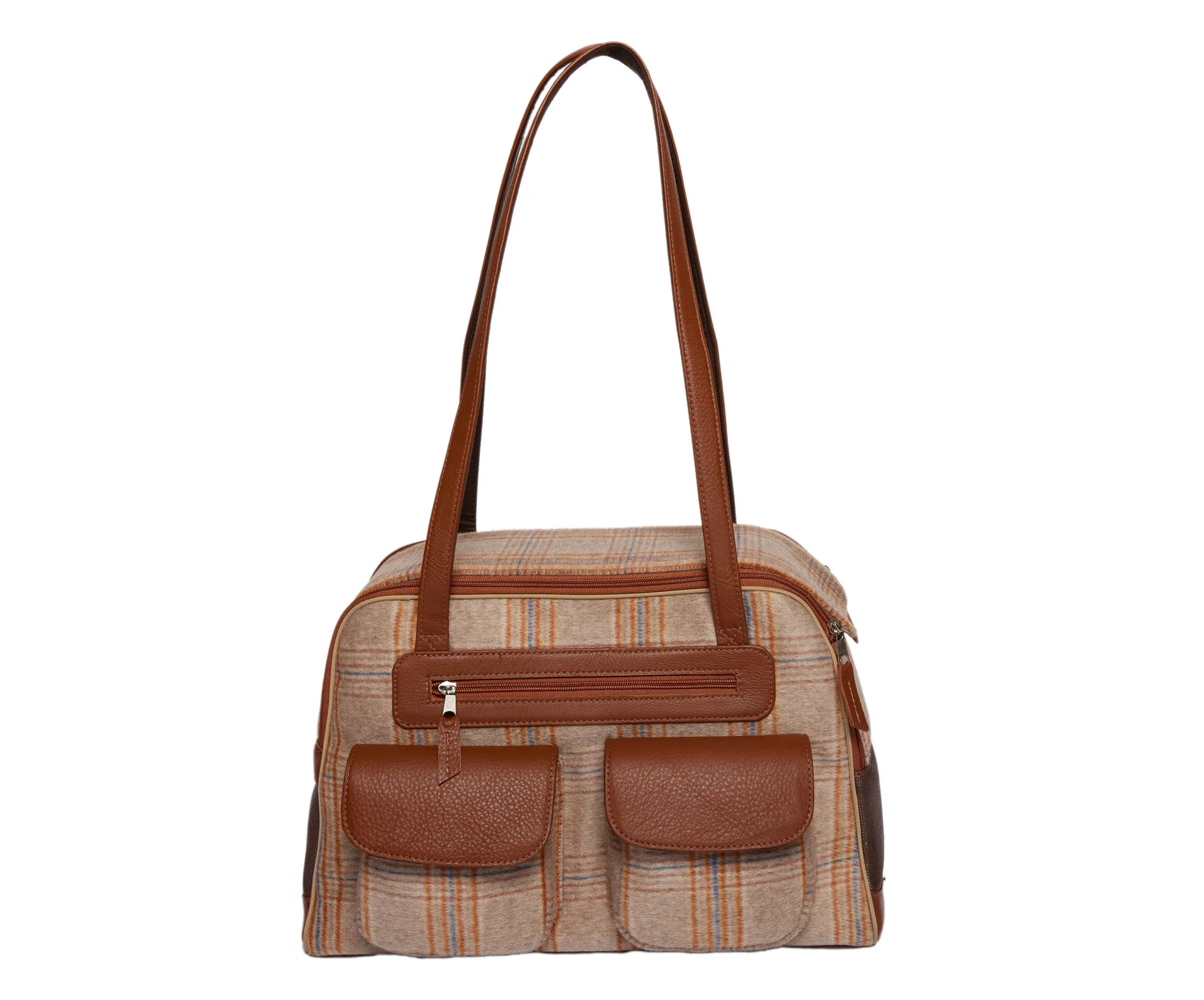 Dog Carrier - Winter - Cashmere Dog Carrier - Beige & Orange Plaid