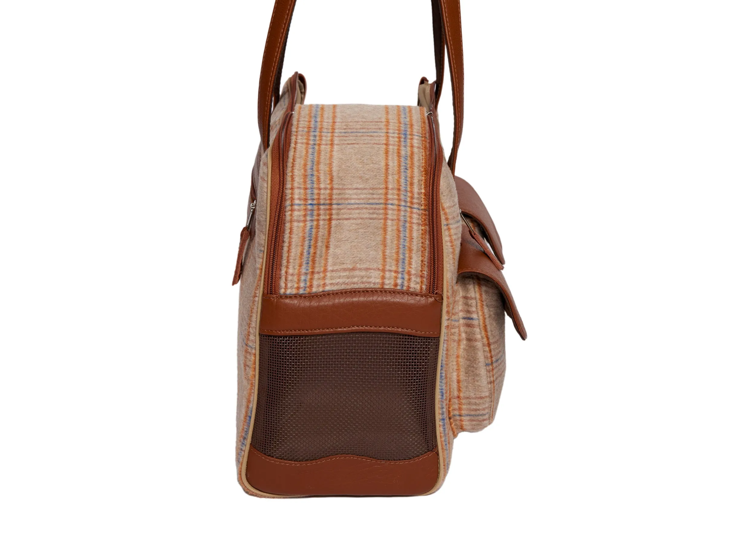 Dog Carrier - Winter - Cashmere Dog Carrier - Beige & Orange Plaid