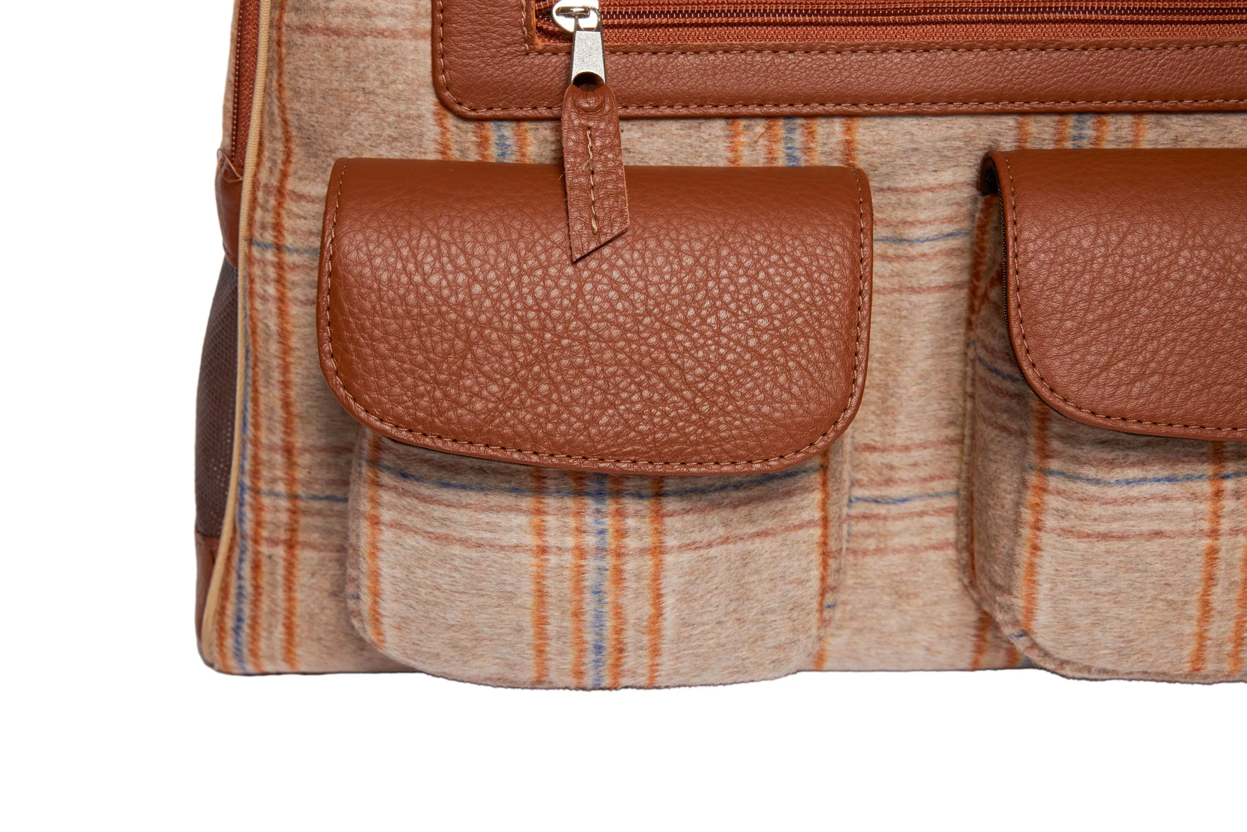 Dog Carrier - Winter - Cashmere Dog Carrier - Beige & Orange Plaid