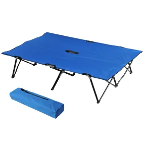 Double Camping Cot Foldable Sunbed Outdoor Patio Sleeping Bed Super w/ Carr Bag (Blue)