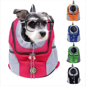 Double Shoulder Portable Travel Backpack Outdoor Pet Dog Carrier Bag Pet Dog Front Bag Mesh Backpack （S--L)