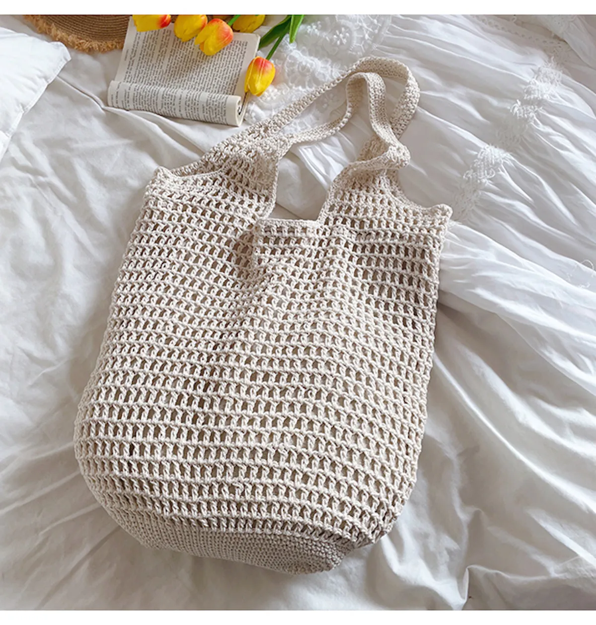 Elena Handbags Retro Cotton Knitted Tote Bag