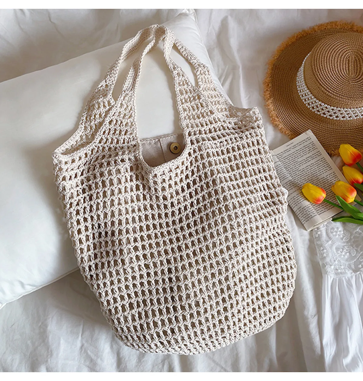 Elena Handbags Retro Cotton Knitted Tote Bag